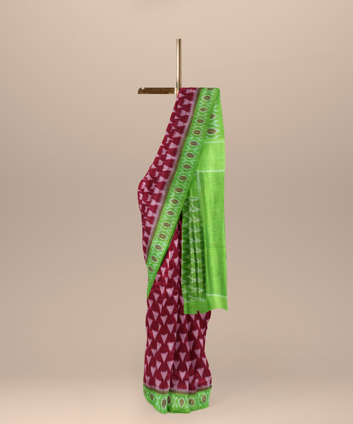 Red light green handloom cotton pochampally ikat saree