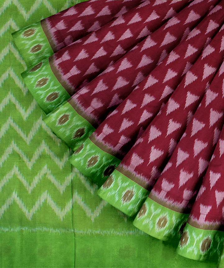 Red light green handloom cotton pochampally ikat saree
