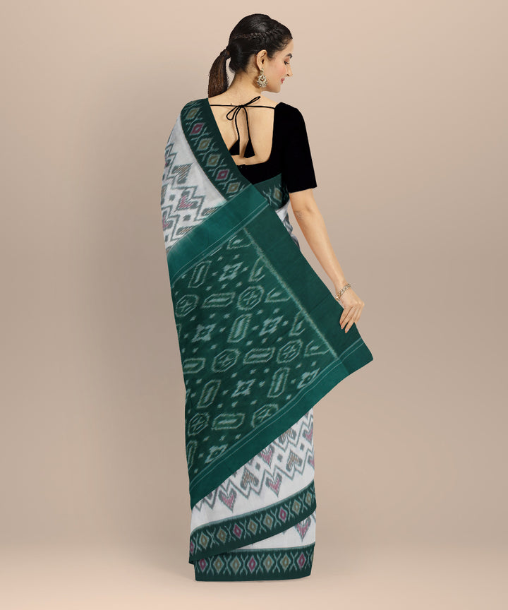 Offwhite green cotton handloom pochampally ikat saree