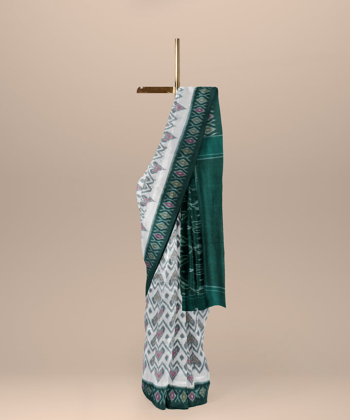 Offwhite green cotton handloom pochampally ikat saree
