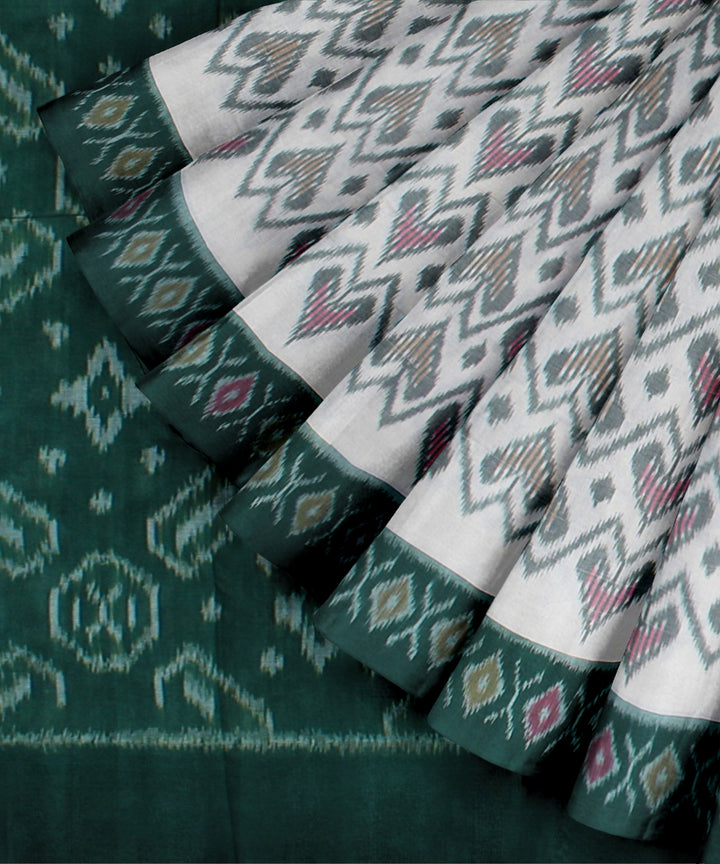 Offwhite green cotton handloom pochampally ikat saree