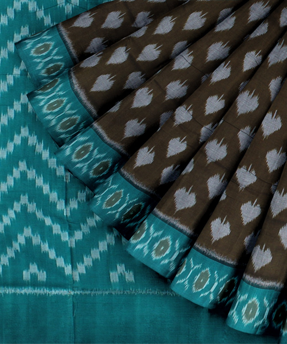 Brown - Mercerised Cotton Handloom Pochampally Ikat Saree 44