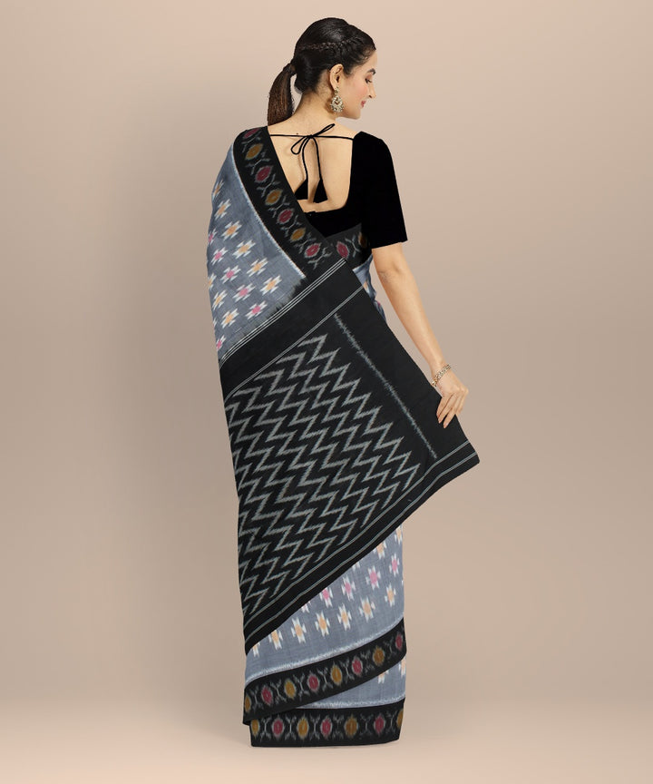 Grey black pochampally handloom cotton ikat saree
