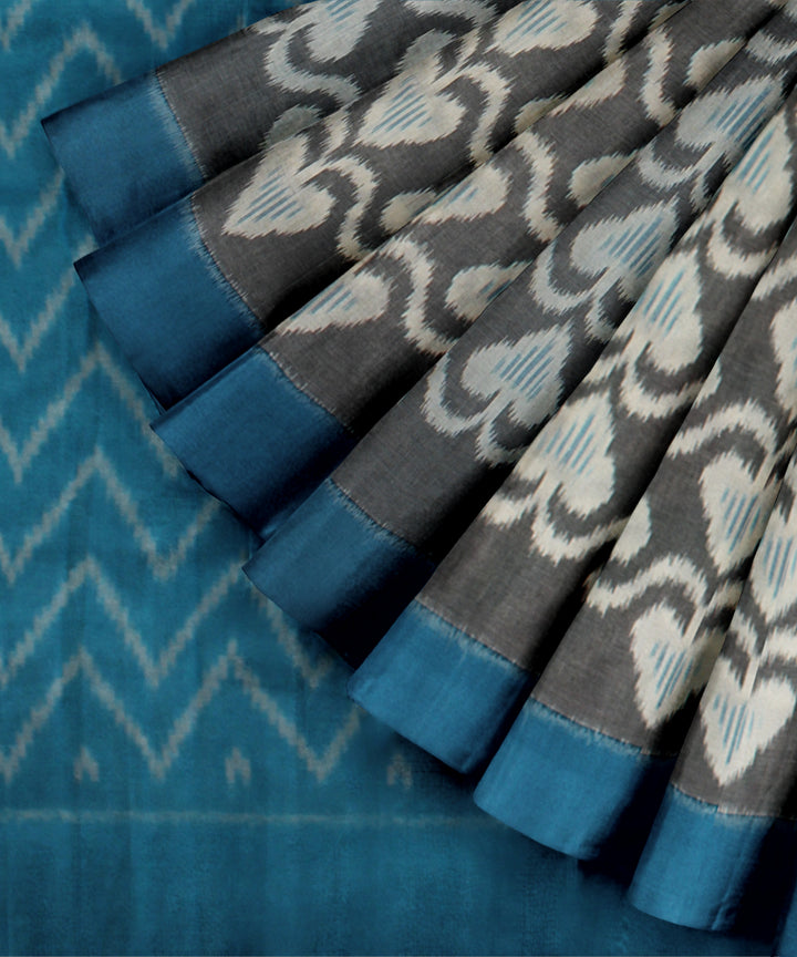 Grey tea blue handloom pochampally ikat cotton saree