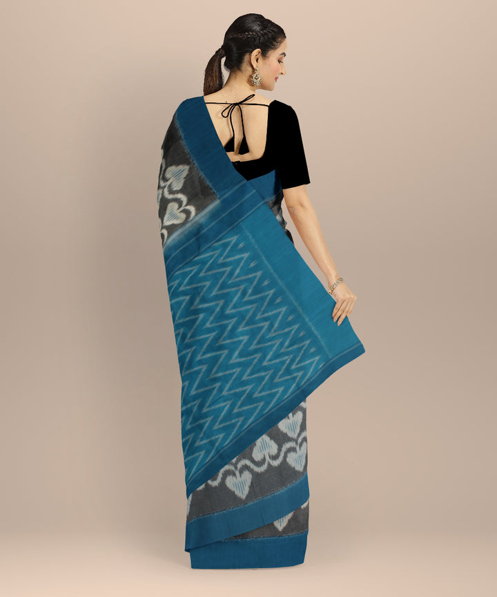 Grey tea blue handloom pochampally ikat cotton saree