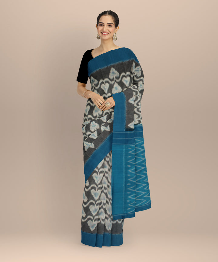 Grey tea blue handloom pochampally ikat cotton saree