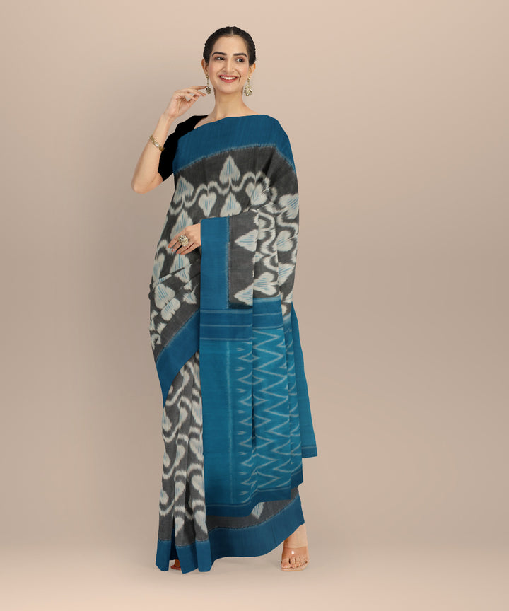 Grey tea blue handloom pochampally ikat cotton saree