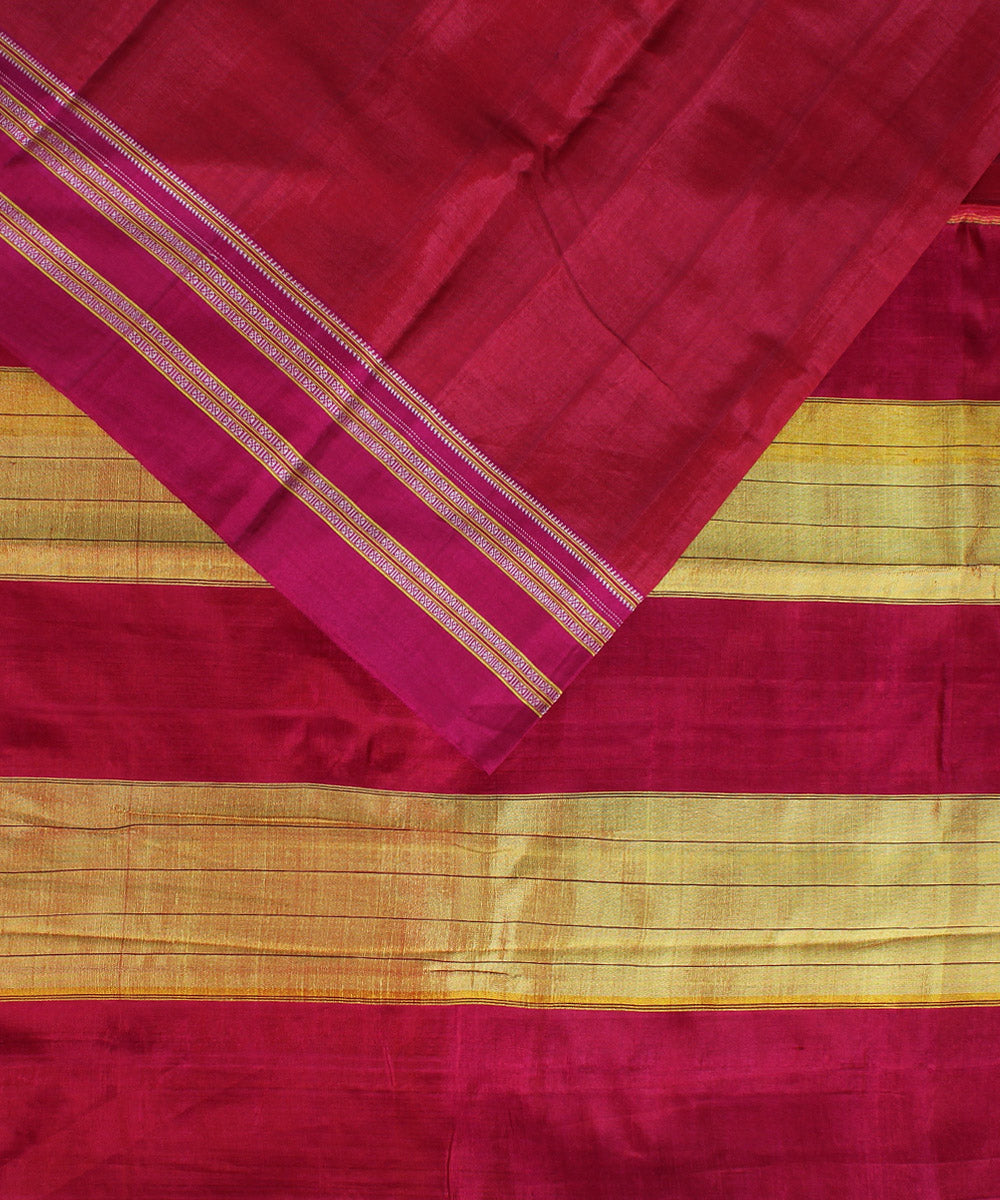 Red pink gayatri border cotton art silk handloom ilkal saree