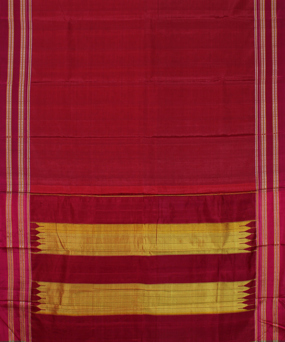 Red pink gayatri border cotton art silk handloom ilkal saree