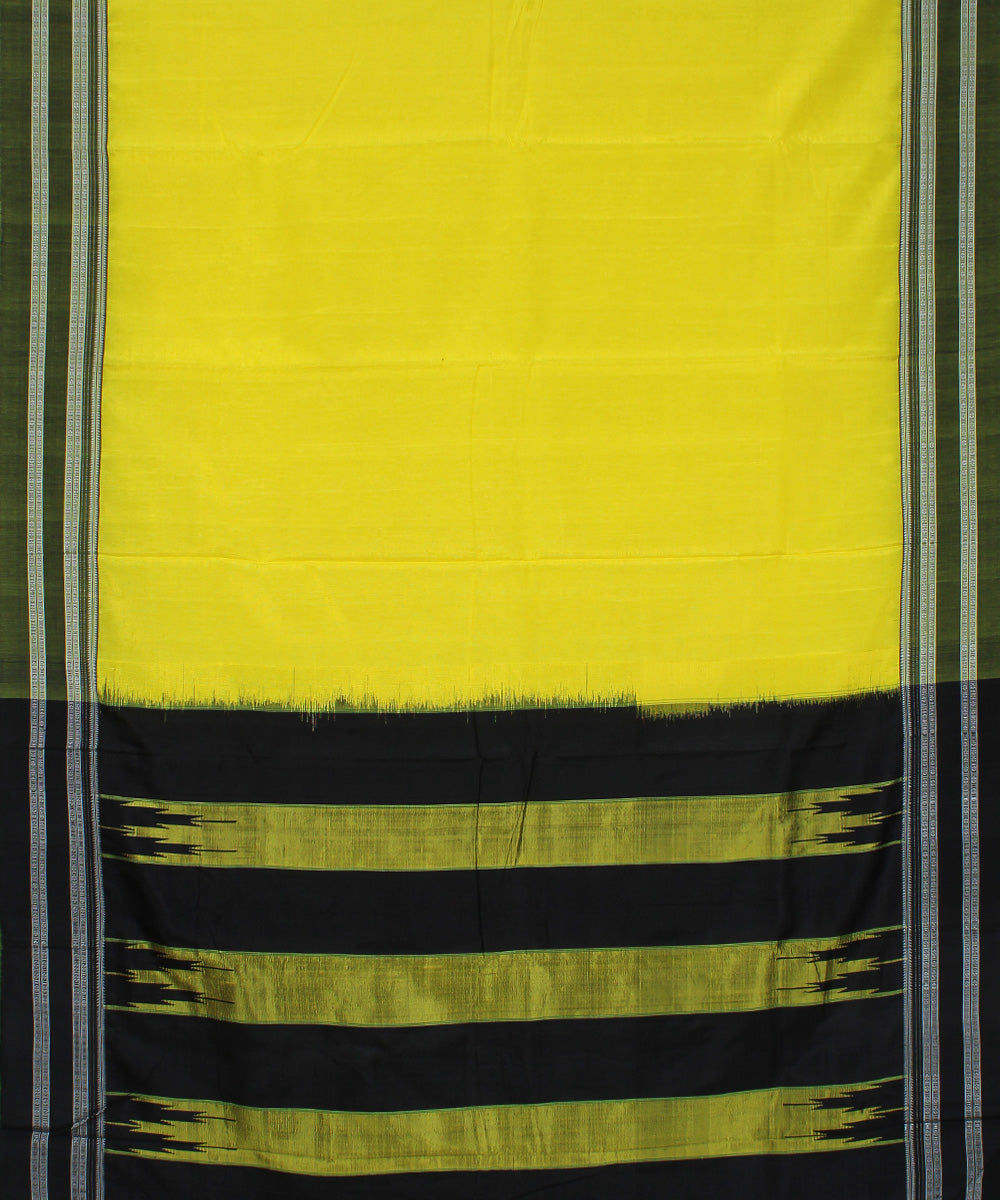 Yellow black green gayatri border cotton art silk handloom ilkal saree