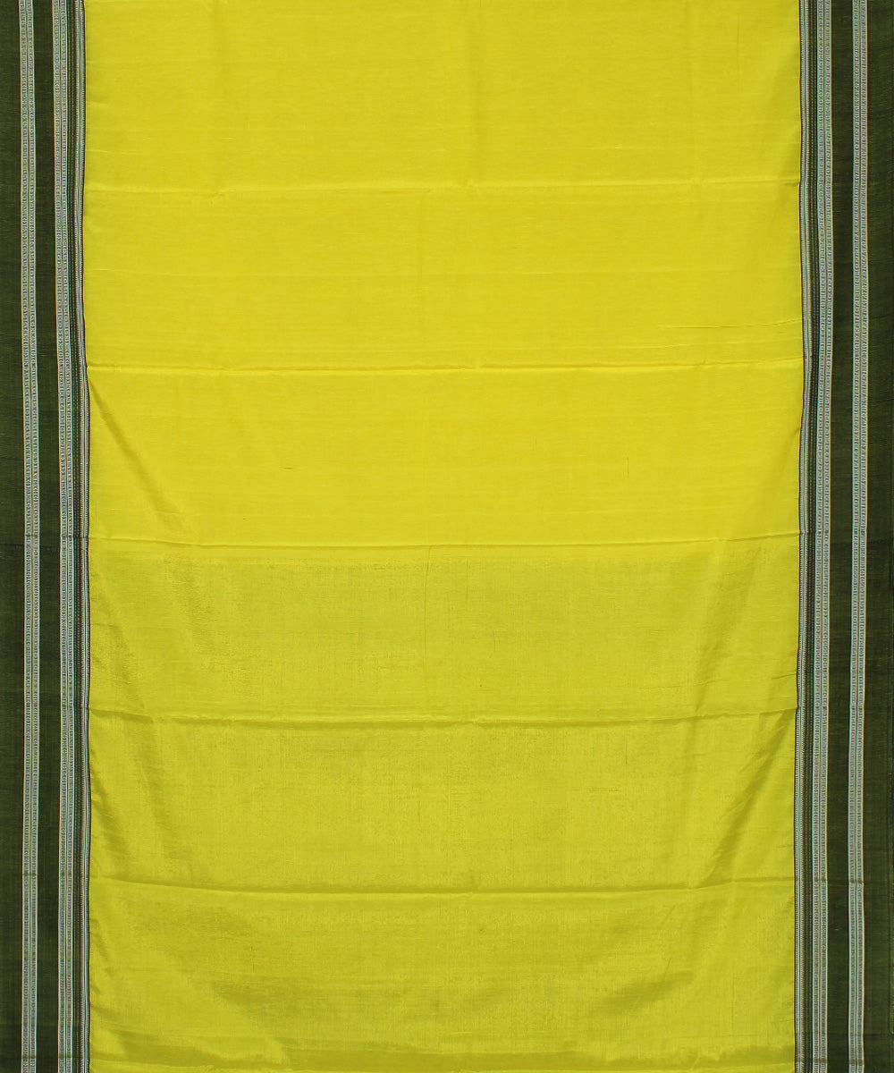 Yellow black green gayatri border cotton art silk handloom ilkal saree
