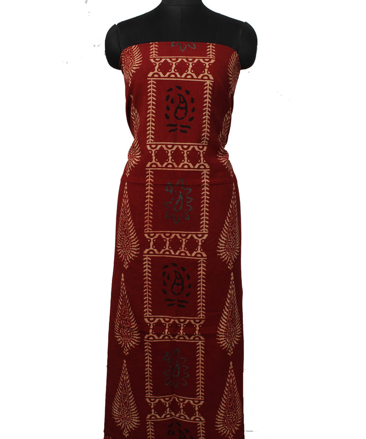 3m red hand printed ajrakh cotton kurta material