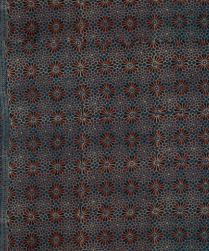 Black indigo hand block printed ajrakh cotton saree