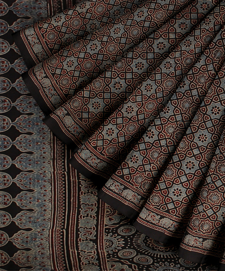 Black multicolor cotton hand printed ajrakh saree