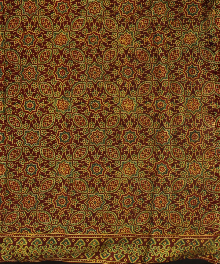 Brown modal silk hand printed ajrakh saree