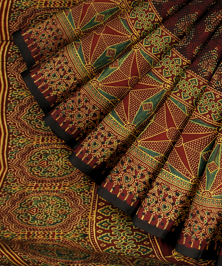 Brown modal silk hand printed ajrakh saree