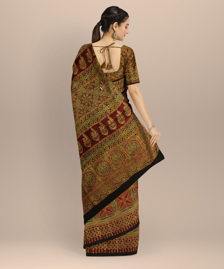 Brown modal silk hand printed ajrakh saree