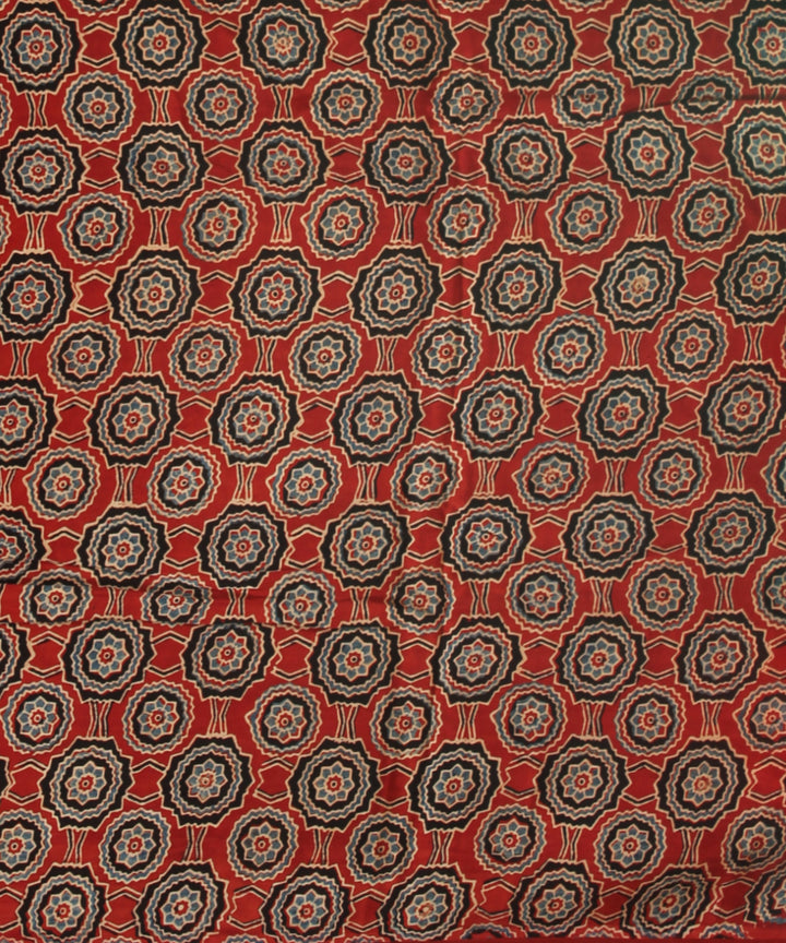 Red black modal silk hand printed ajrakh saree