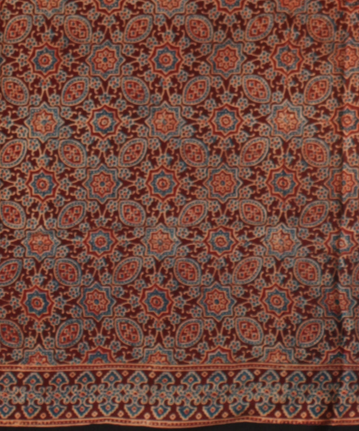 Red black modal silk hand print ajrakh saree