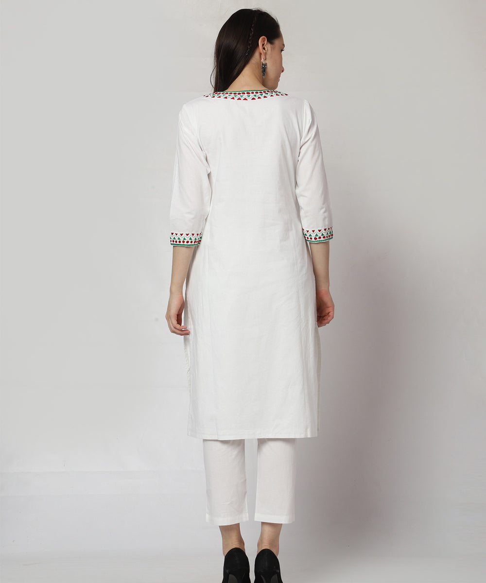 White hand embroidered cotton kurta set