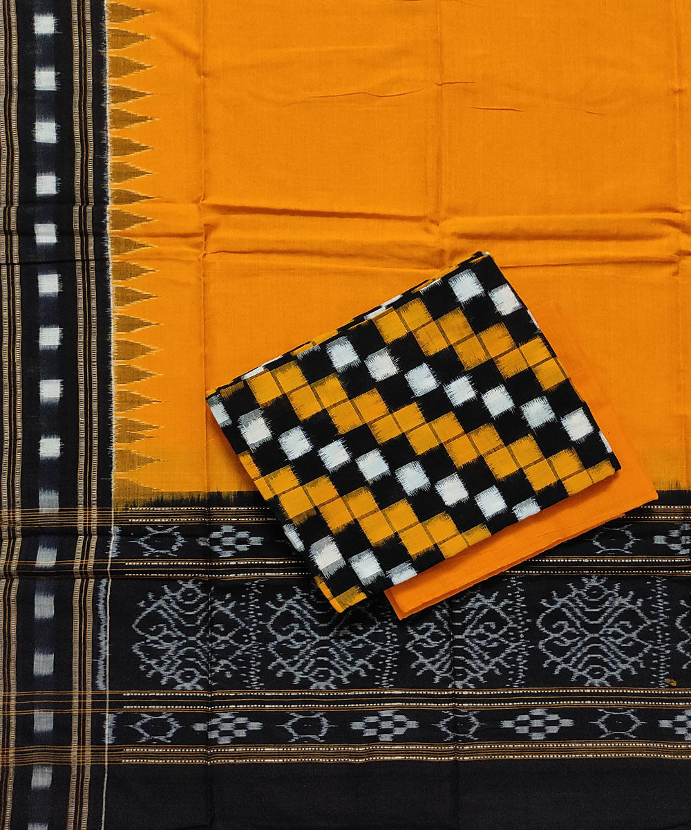 3pc Yellow black handloom cotton double ikat sambalpuri dress material