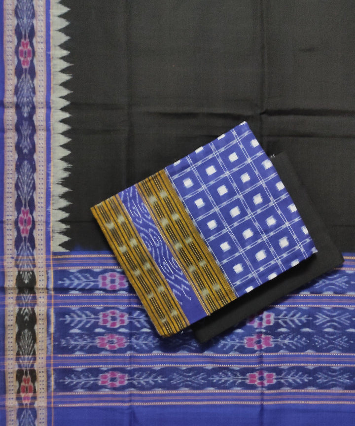 3pc Blue black handwoven cotton double ikat sambalpuri dress material