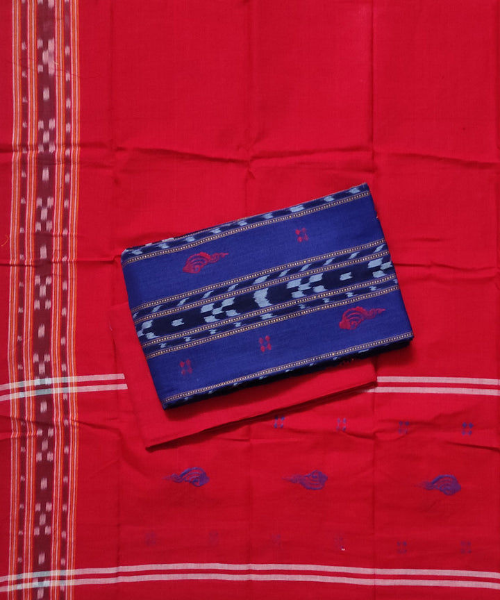Navy blue red bomkai handloom cotton dress material