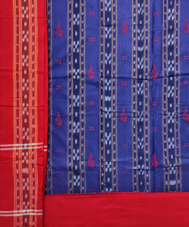 Navy blue red bomkai handloom cotton dress material