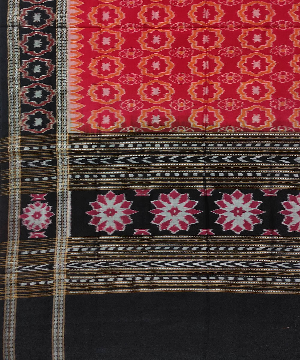 Red black handwoven cotton sambalpuri dupatta
