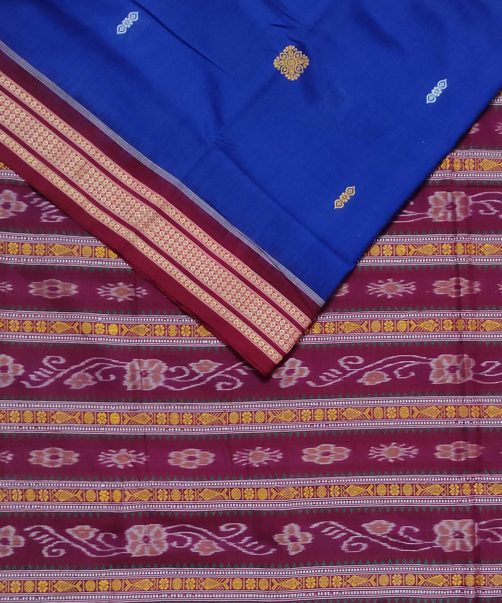 Navy blue maroon cotton handloom bomkai saree