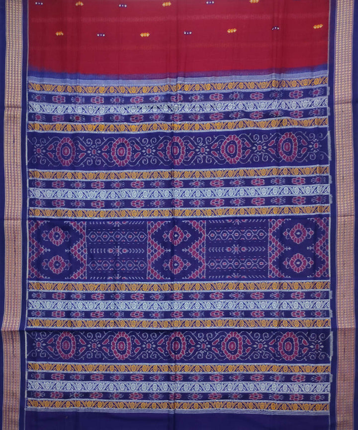 Navy blue brick red cotton handloom bomkai saree