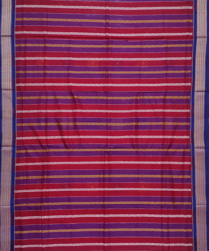Navy blue brick red cotton handloom bomkai saree