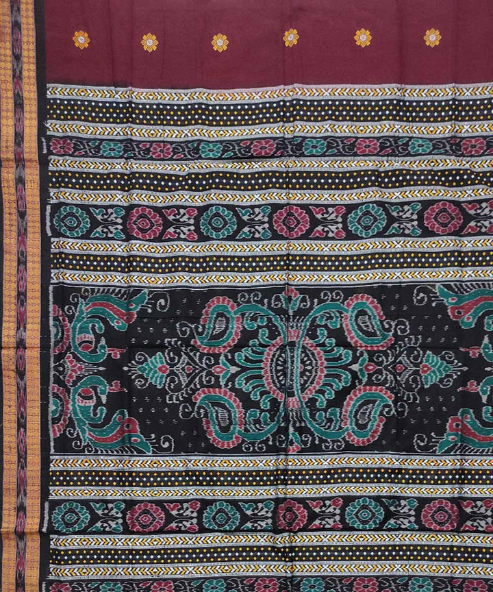 Maroon black cotton handloom bomkai saree