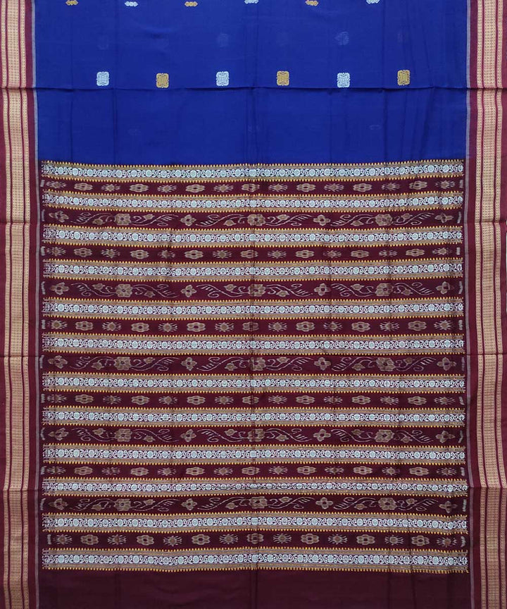 Royal blue maroon handloom cotton bomkai saree