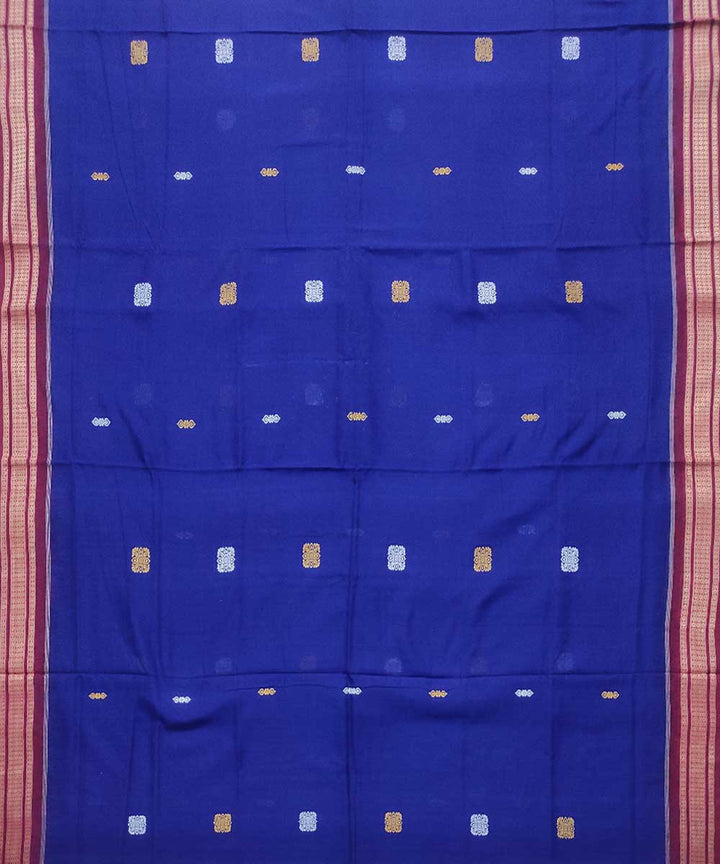 Royal blue maroon handloom cotton bomkai saree