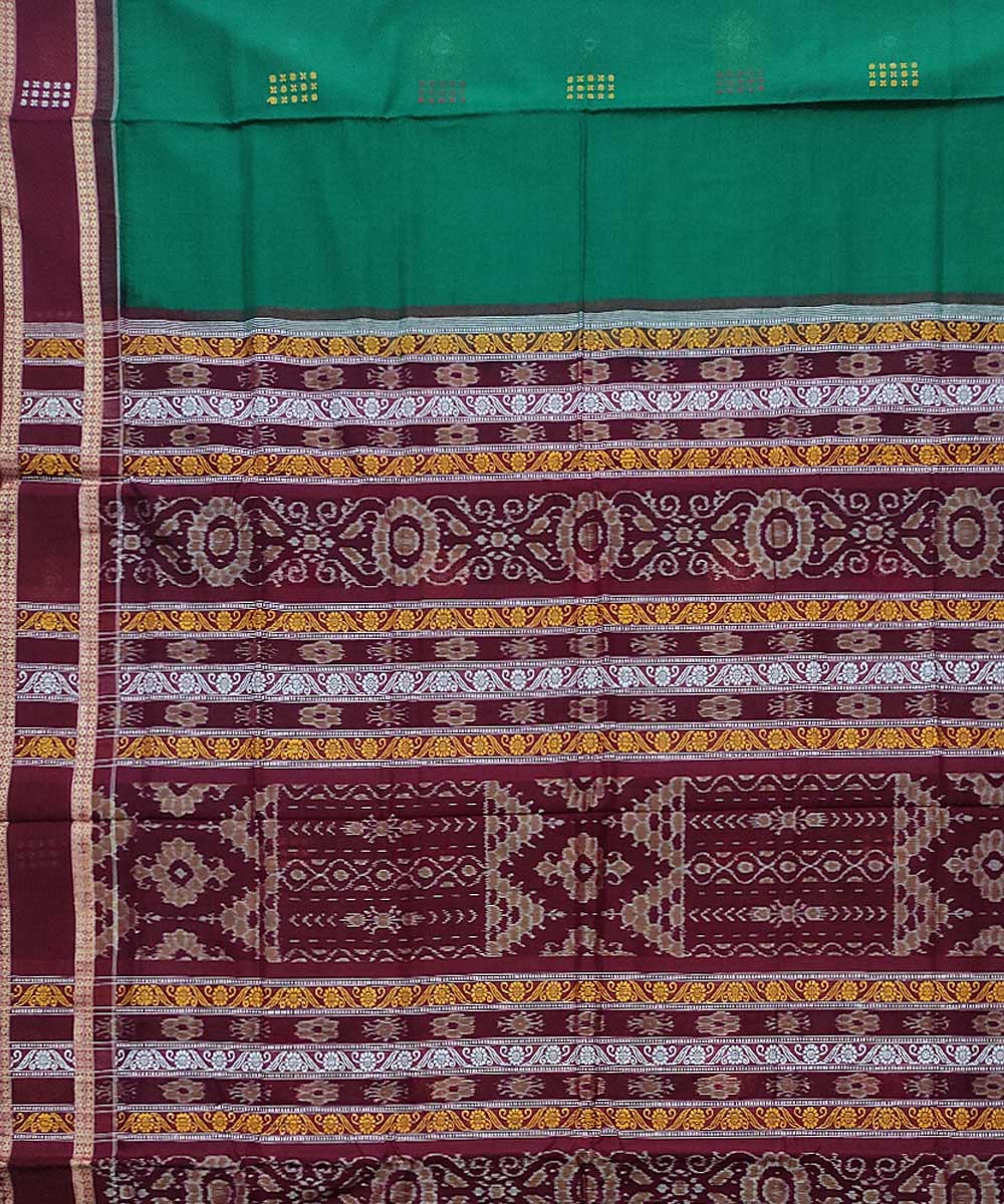 Deep green maroon cotton handloom bomkai saree