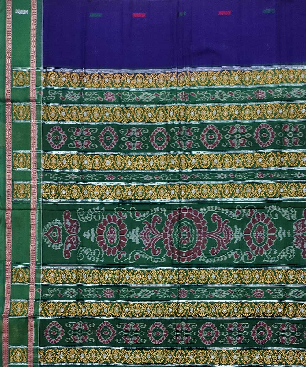 Navy blue green cotton handloom bomkai saree