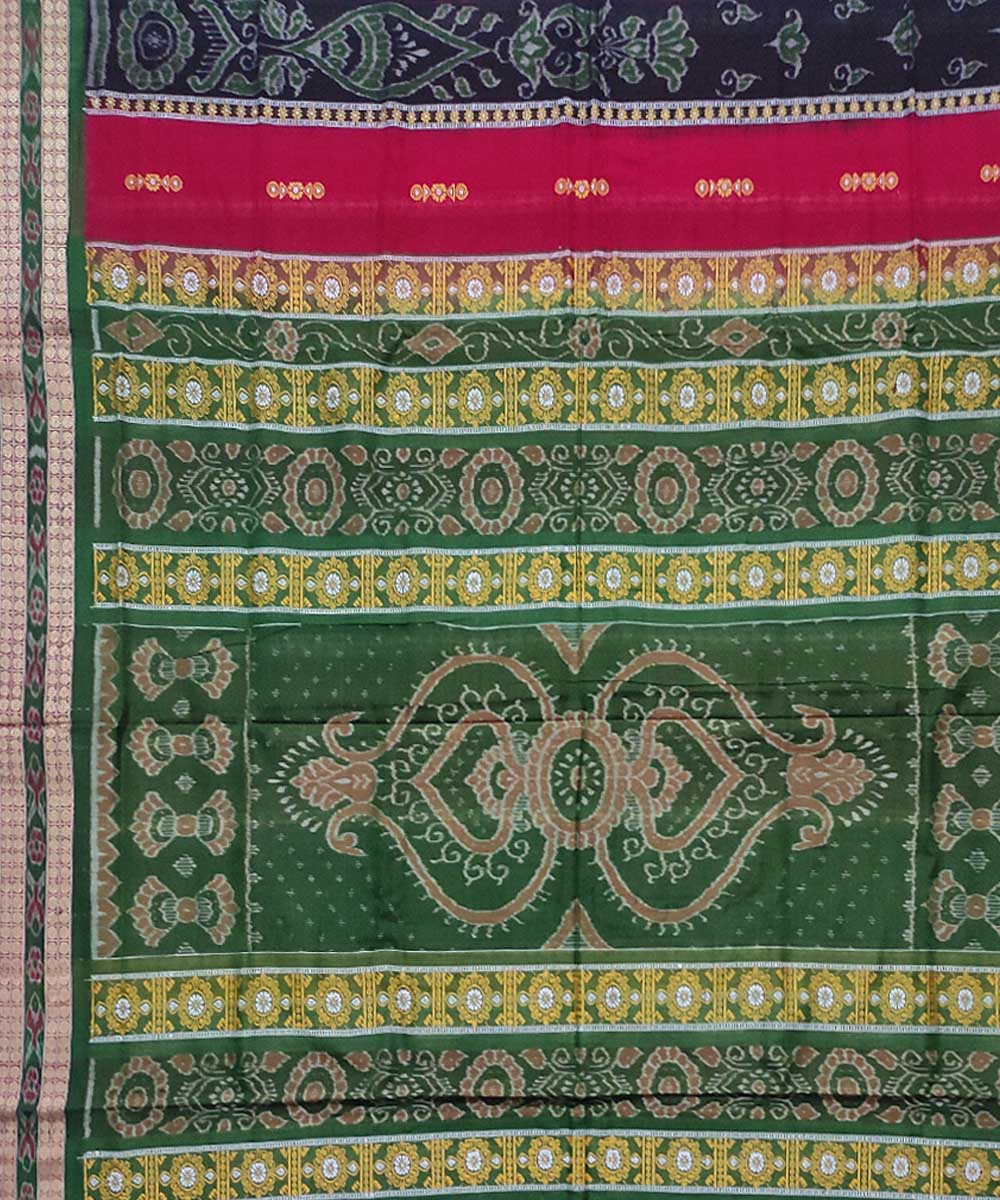 Red black green cotton handloom bomkai saree