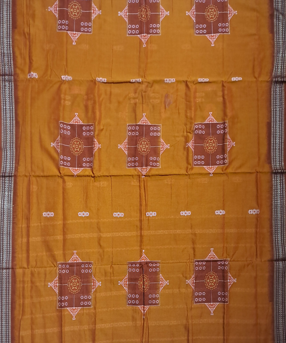 Yellow orange cotton handloom bomkai saree