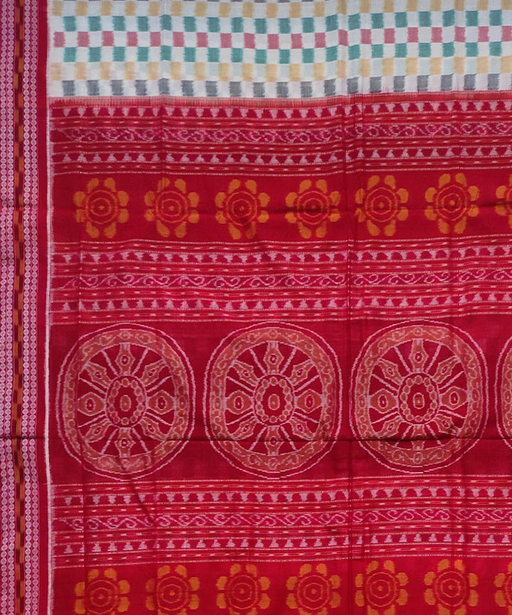Multicolor body red pallu cotton handloom sambalpuri saree