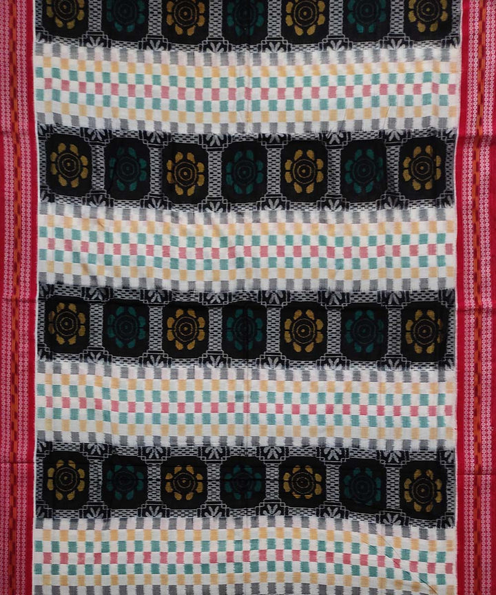 Multicolor body red pallu cotton handloom sambalpuri saree