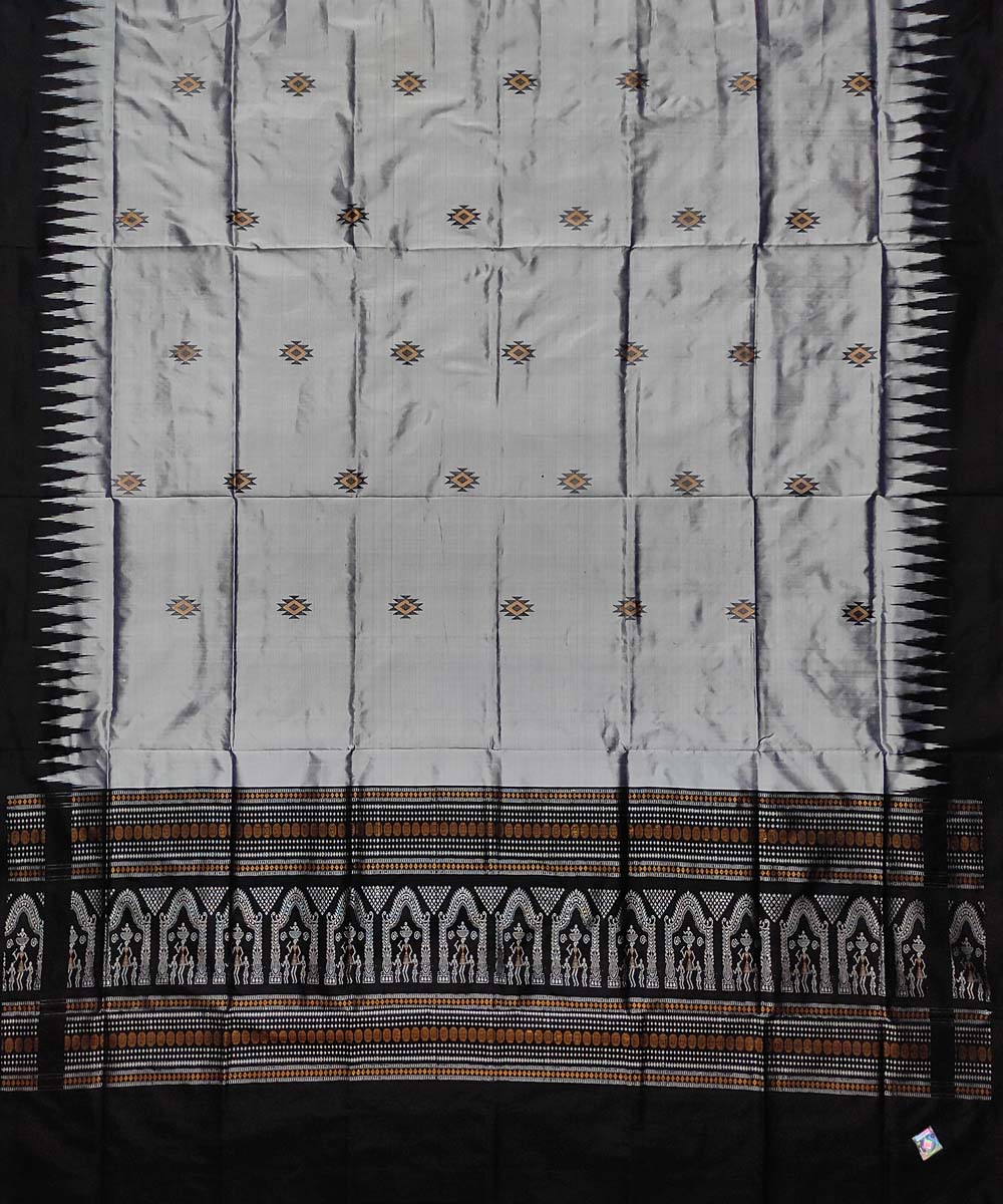 Grey black handloom silk sambalpuri dupatta