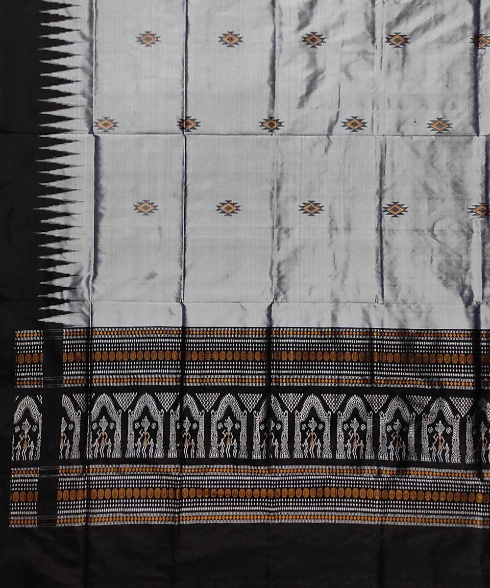 Grey black handloom silk sambalpuri dupatta
