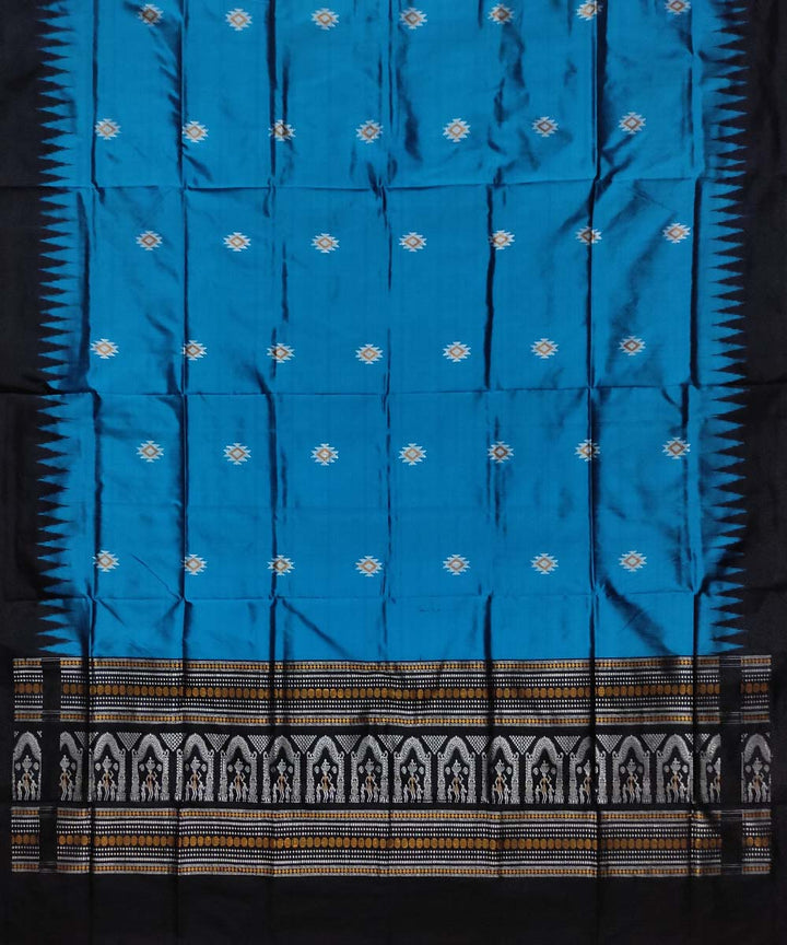 Sky blue black handloom silk sambalpuri dupatta