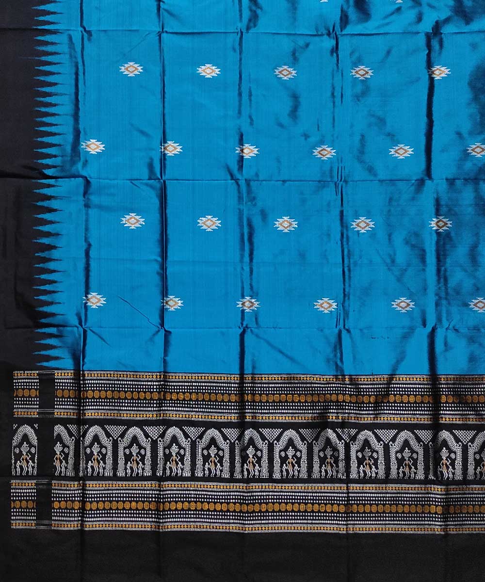 Sky blue black handloom silk sambalpuri dupatta