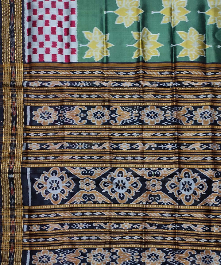 Dark green black silk handloom khandua saree