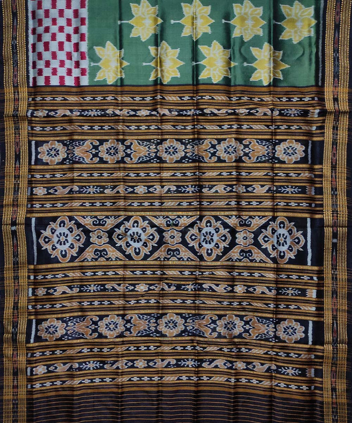 Dark green black silk handloom khandua saree