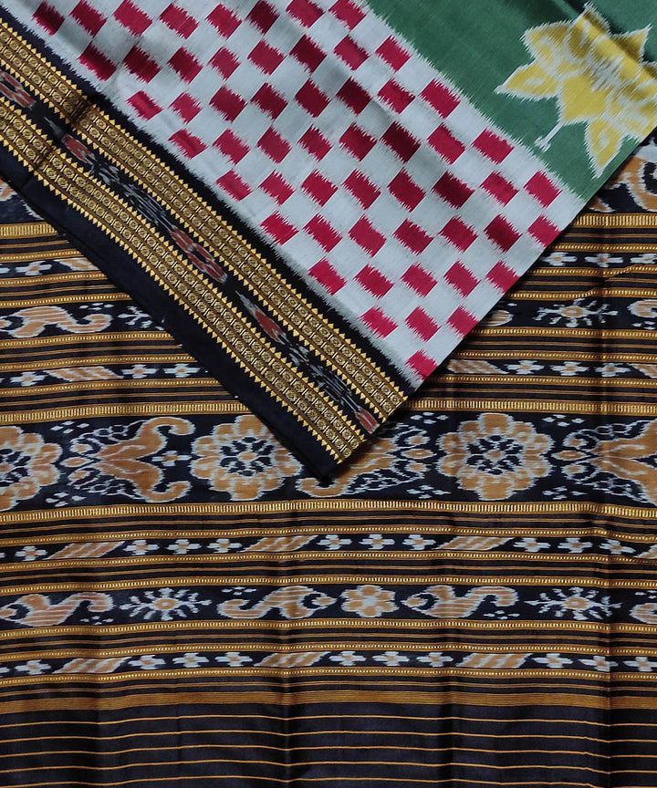 Dark green black silk handloom khandua saree