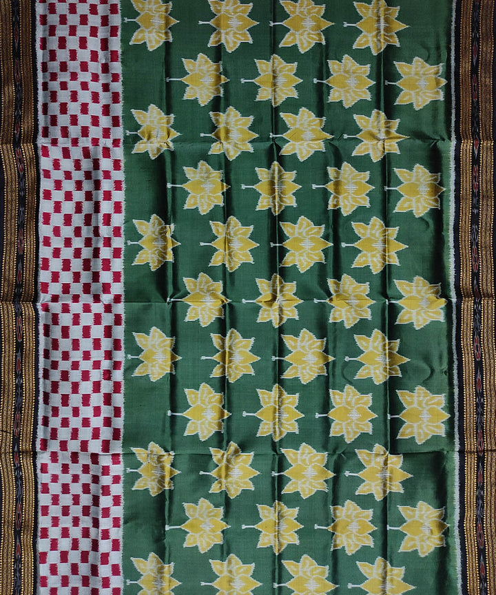 Dark green black silk handloom khandua saree