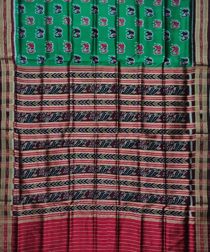 Dark green maroon silk handloom khandua saree